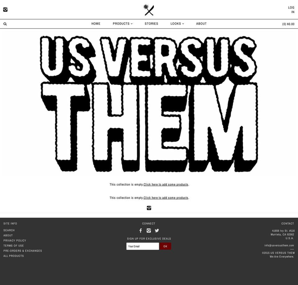 us-versus-them.myshopify.com shopify website screenshot