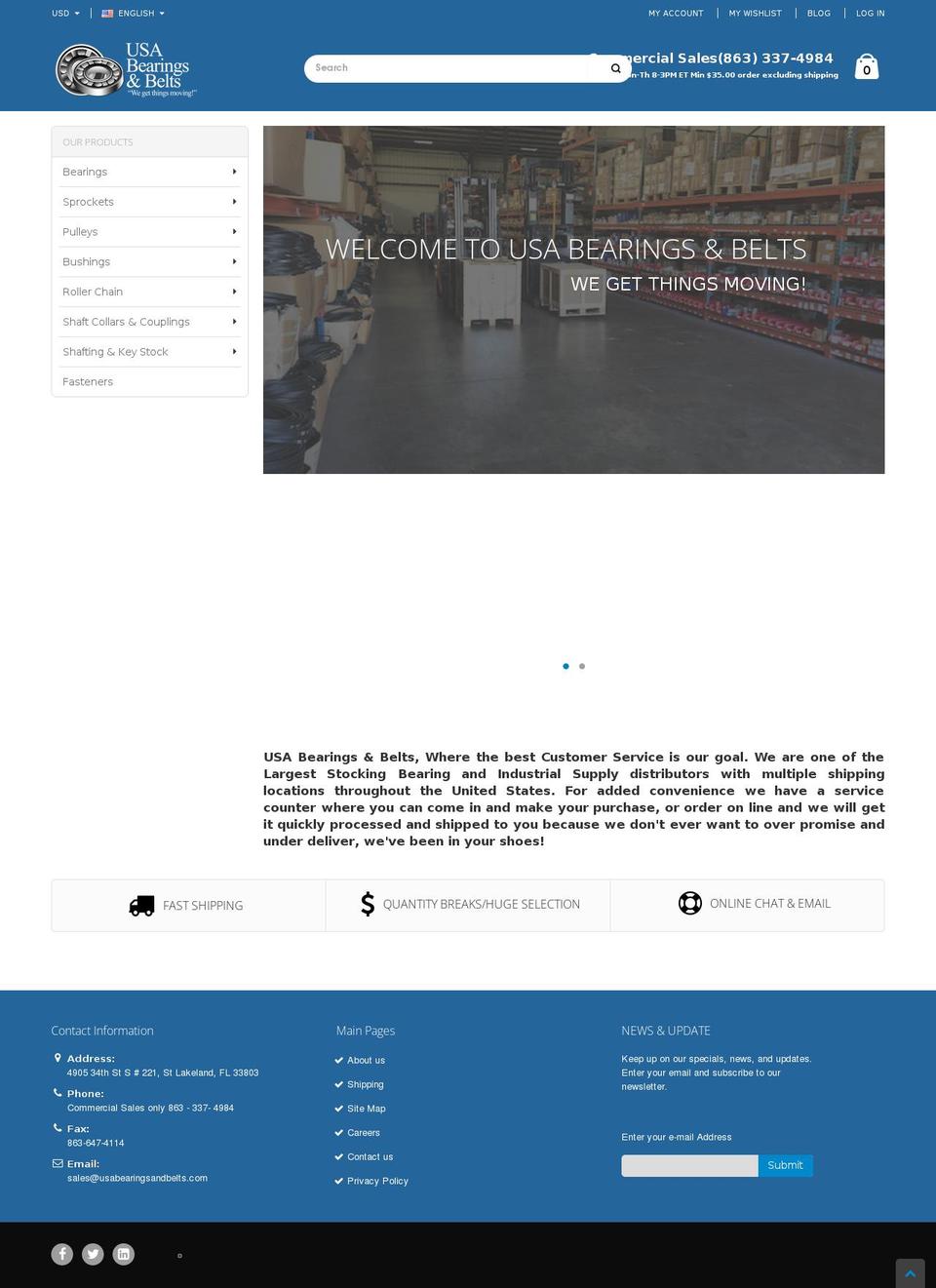 porto-live Shopify theme site example usa-bearings-belts.myshopify.com