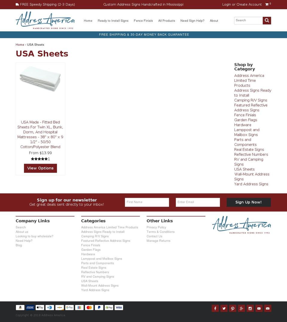 Address America- Marketing 360 - T109 Shopify theme site example usa-sheets.com