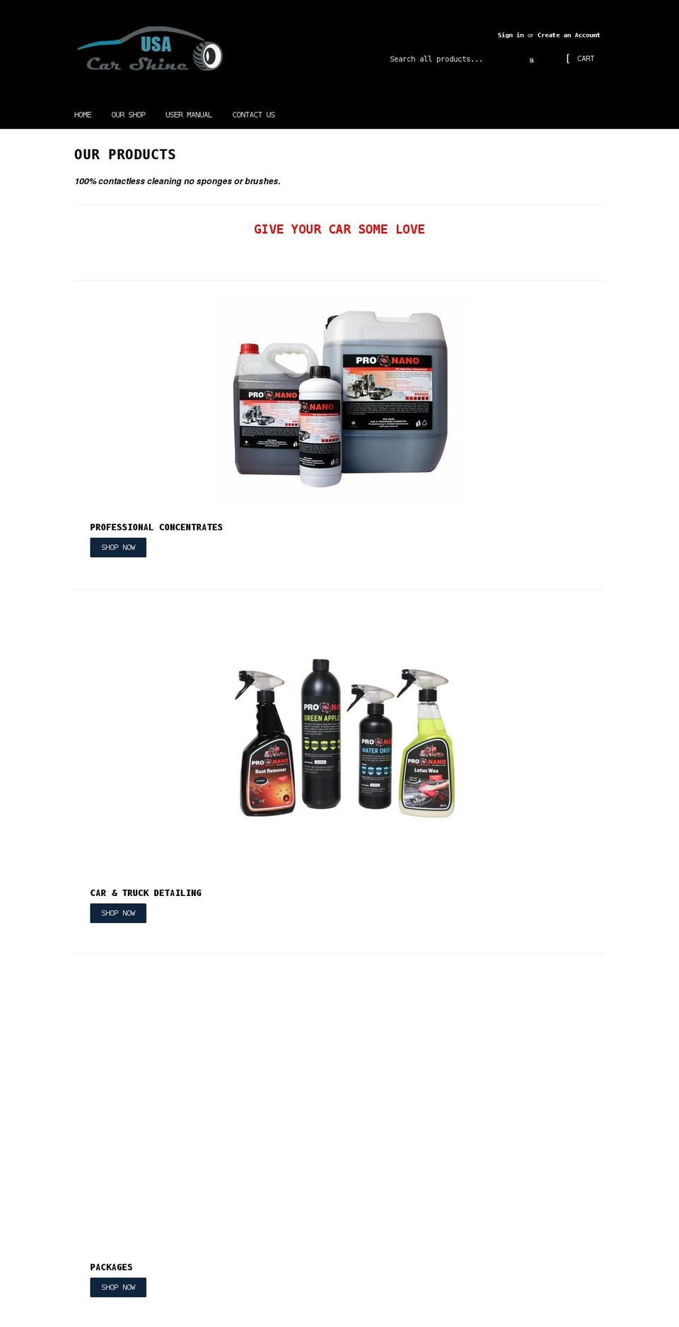 usacarshine.com shopify website screenshot