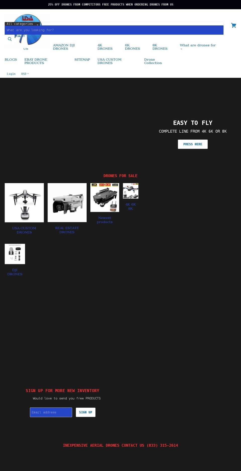 usacustomdrones.com shopify website screenshot