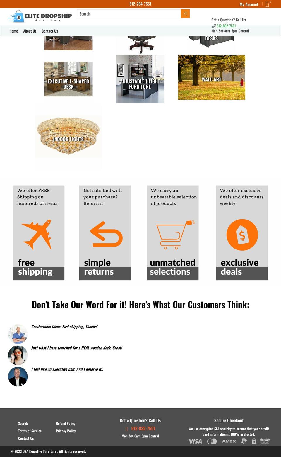 usaexecutivefurniture.com shopify website screenshot