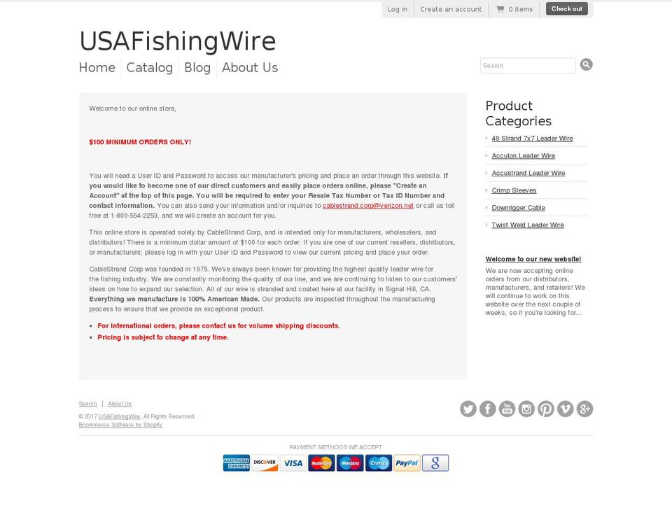 usafishingwire.com shopify website screenshot