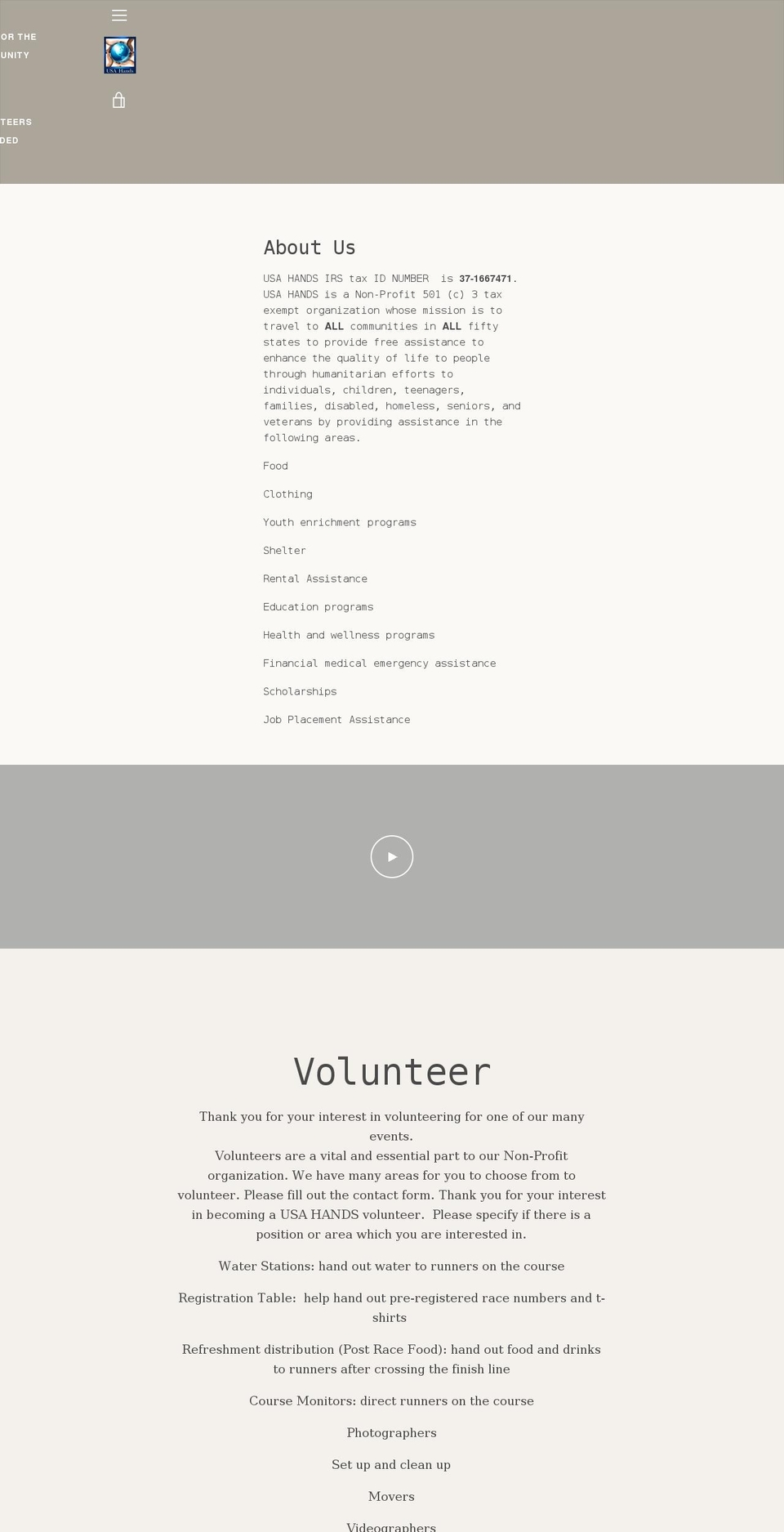 usahands.org shopify website screenshot