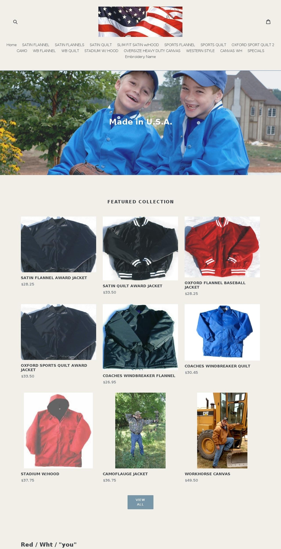 usamadejackets.net shopify website screenshot