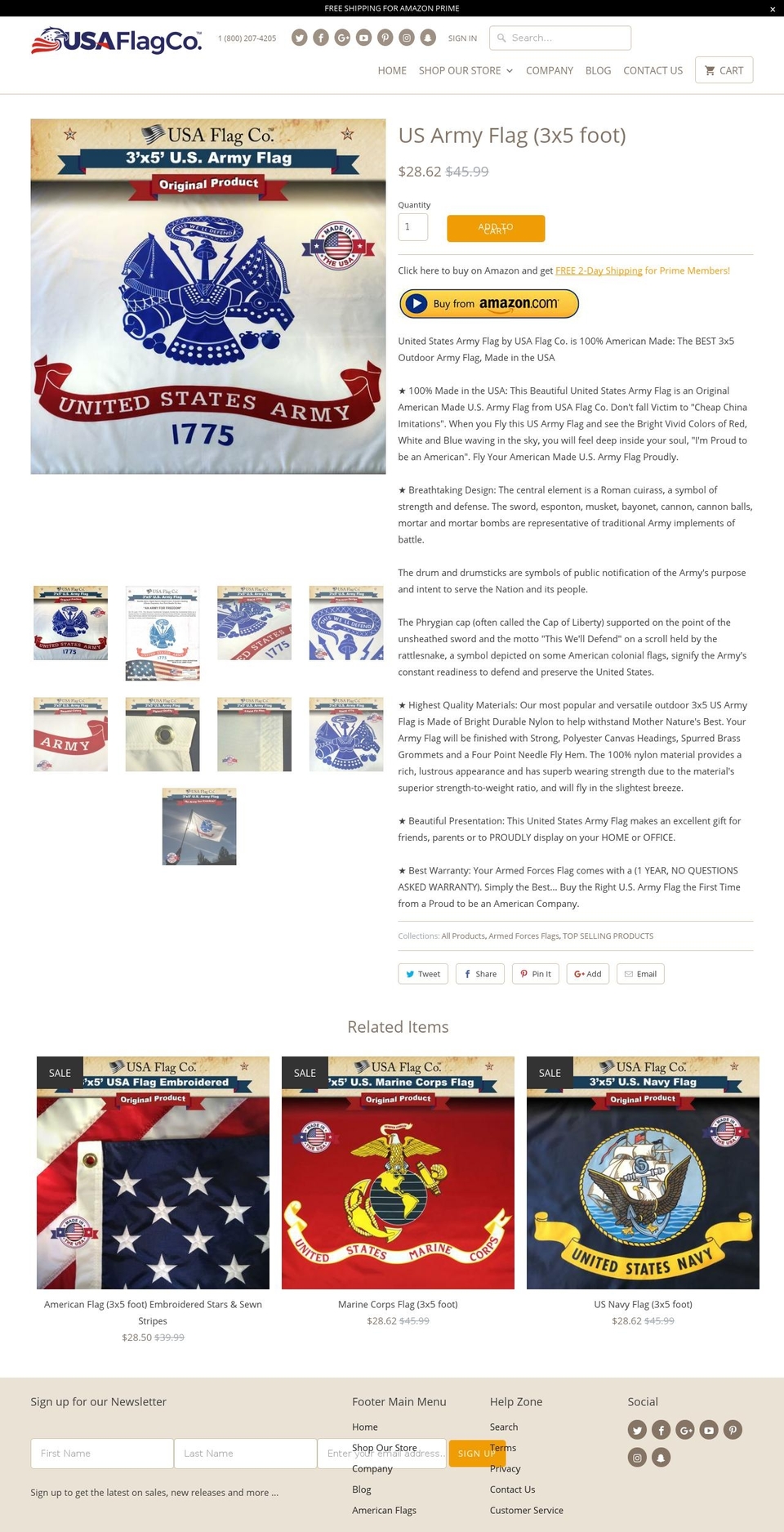 usarmyflag.com — Shopify storefront screenshot