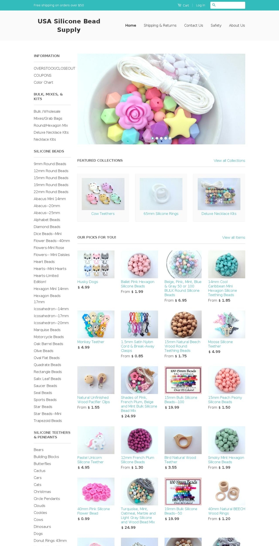 usasiliconebeadsupply.com shopify website screenshot