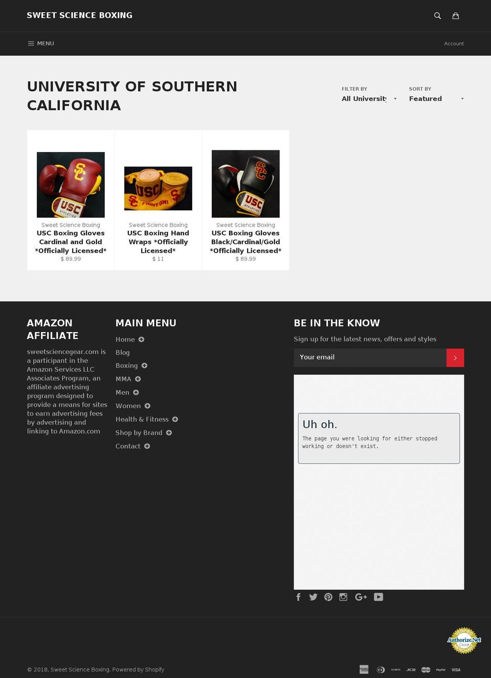 uscboxinggloves.com — Shopify storefront screenshot
