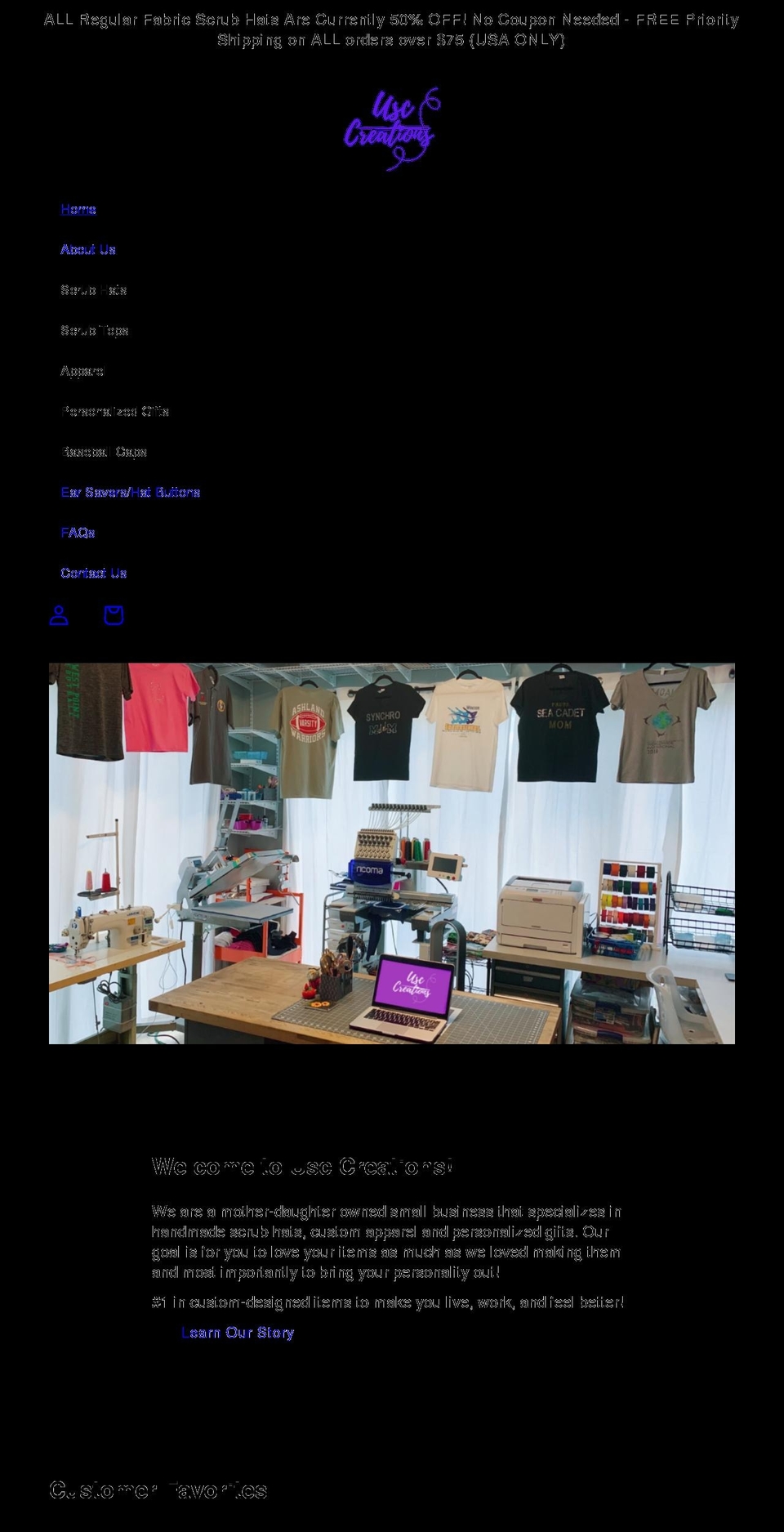 usccreations.com shopify website screenshot