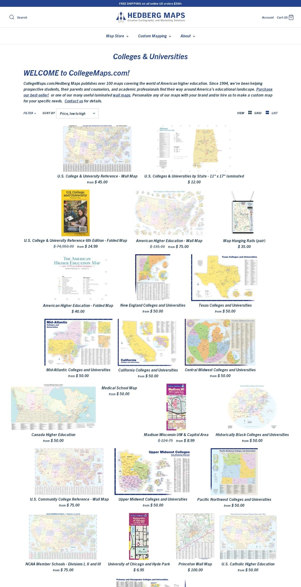 uscollegemaps.com — Shopify storefront screenshot