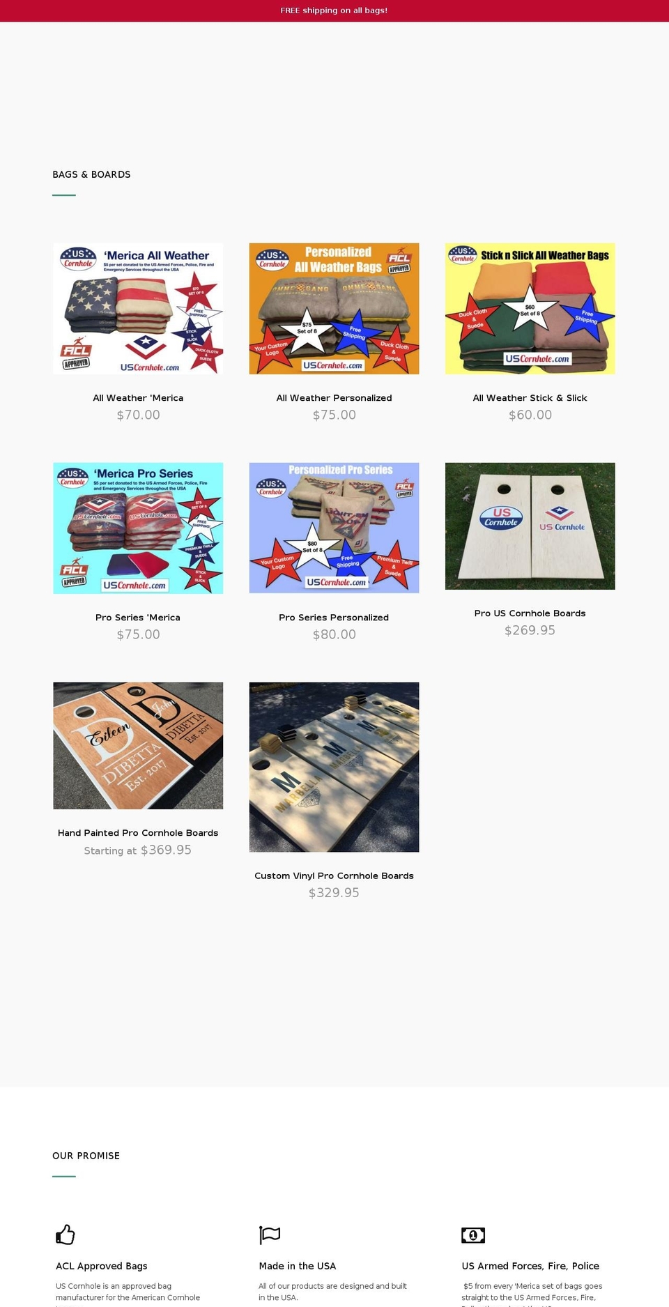 uscornhole.com — Shopify storefront screenshot