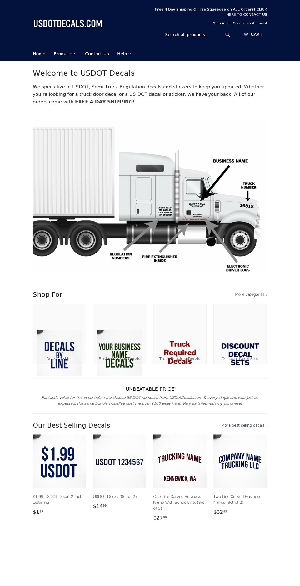 usdotdecals.com shopify website screenshot