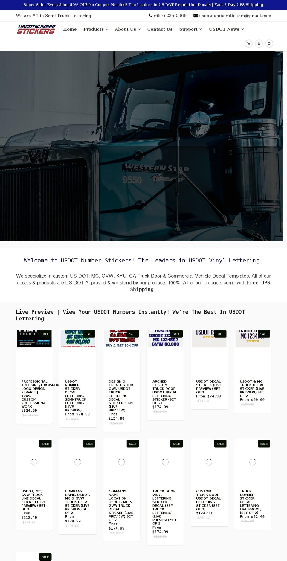 usdotnumberstickers.com shopify website screenshot