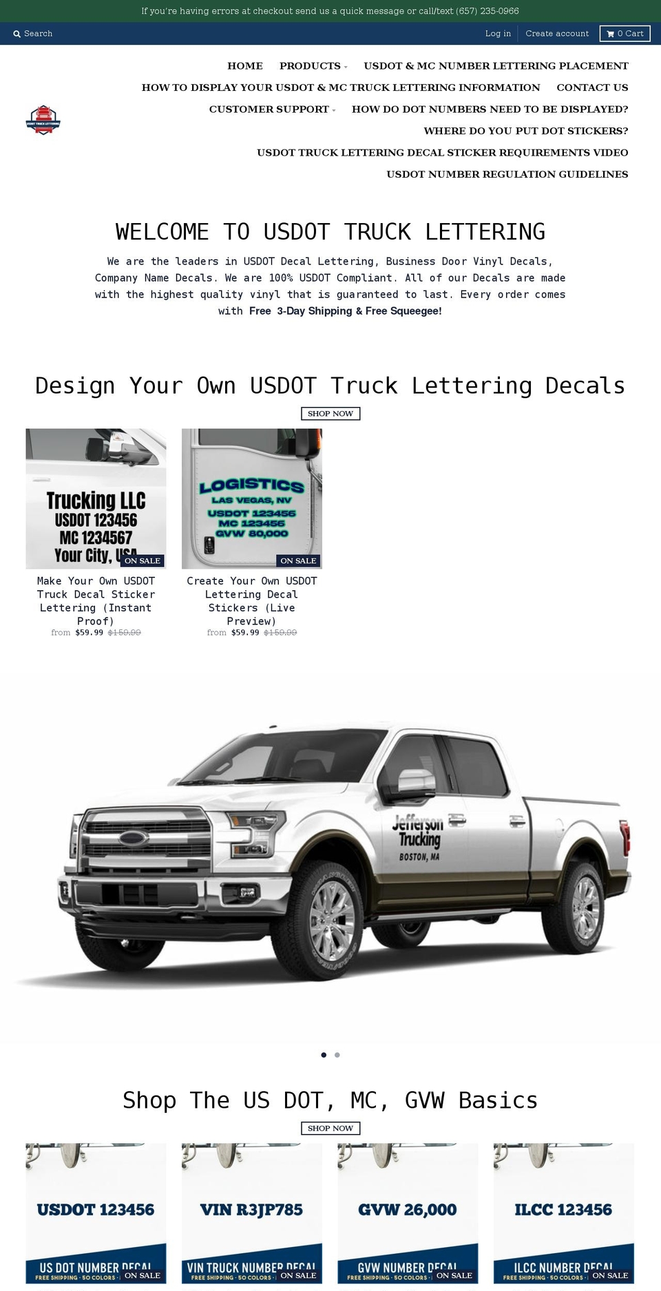 usdottrucklettering.com shopify website screenshot