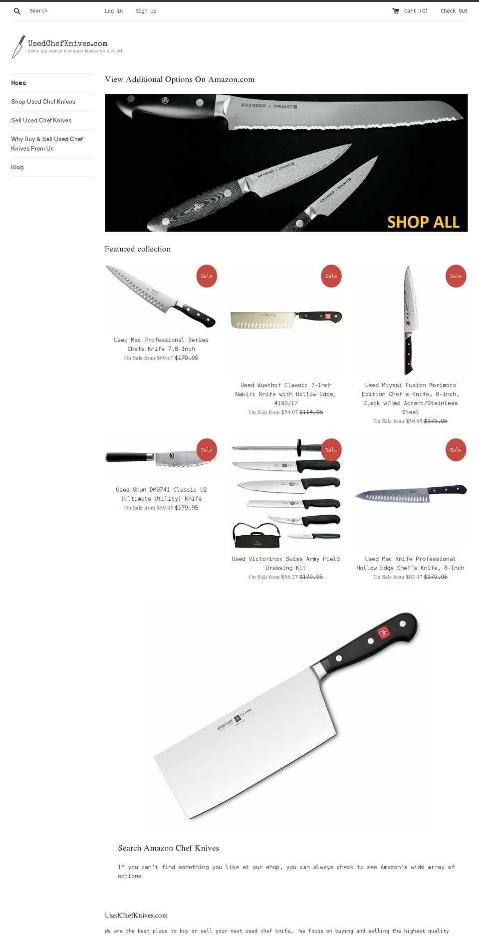 usedchefknives.com shopify website screenshot