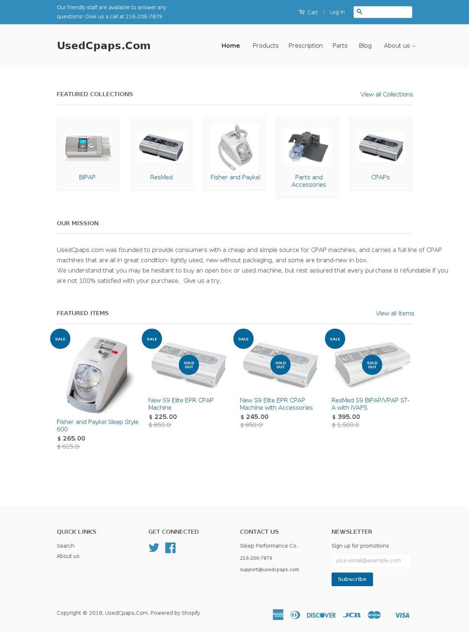 usedcpaps.com shopify website screenshot