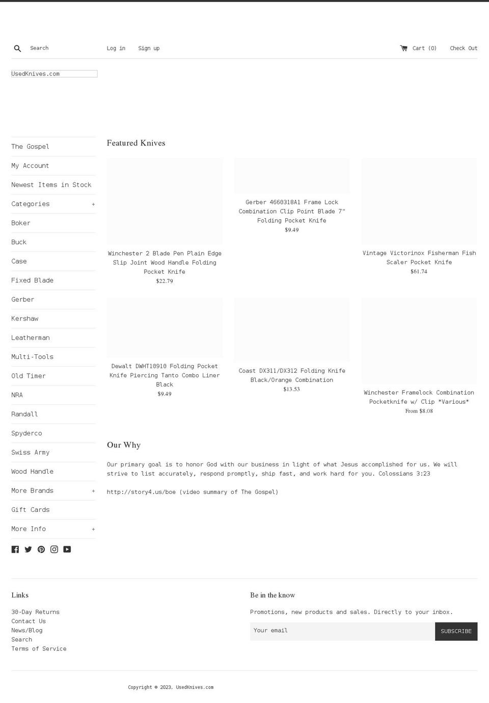 usedknives.com shopify website screenshot