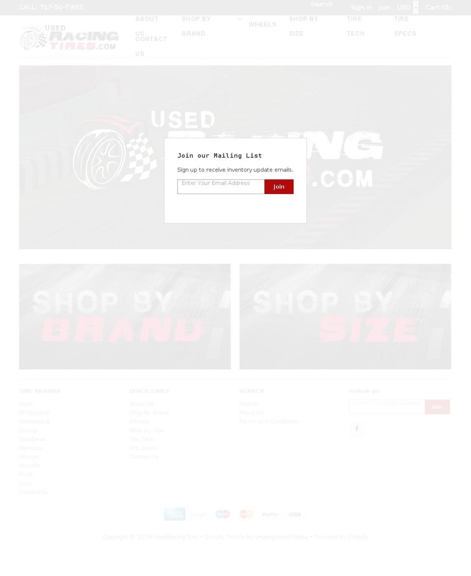 usedracetire.com — Shopify storefront screenshot