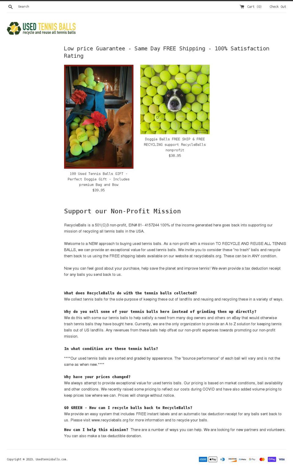 usedtennisballs.com shopify website screenshot