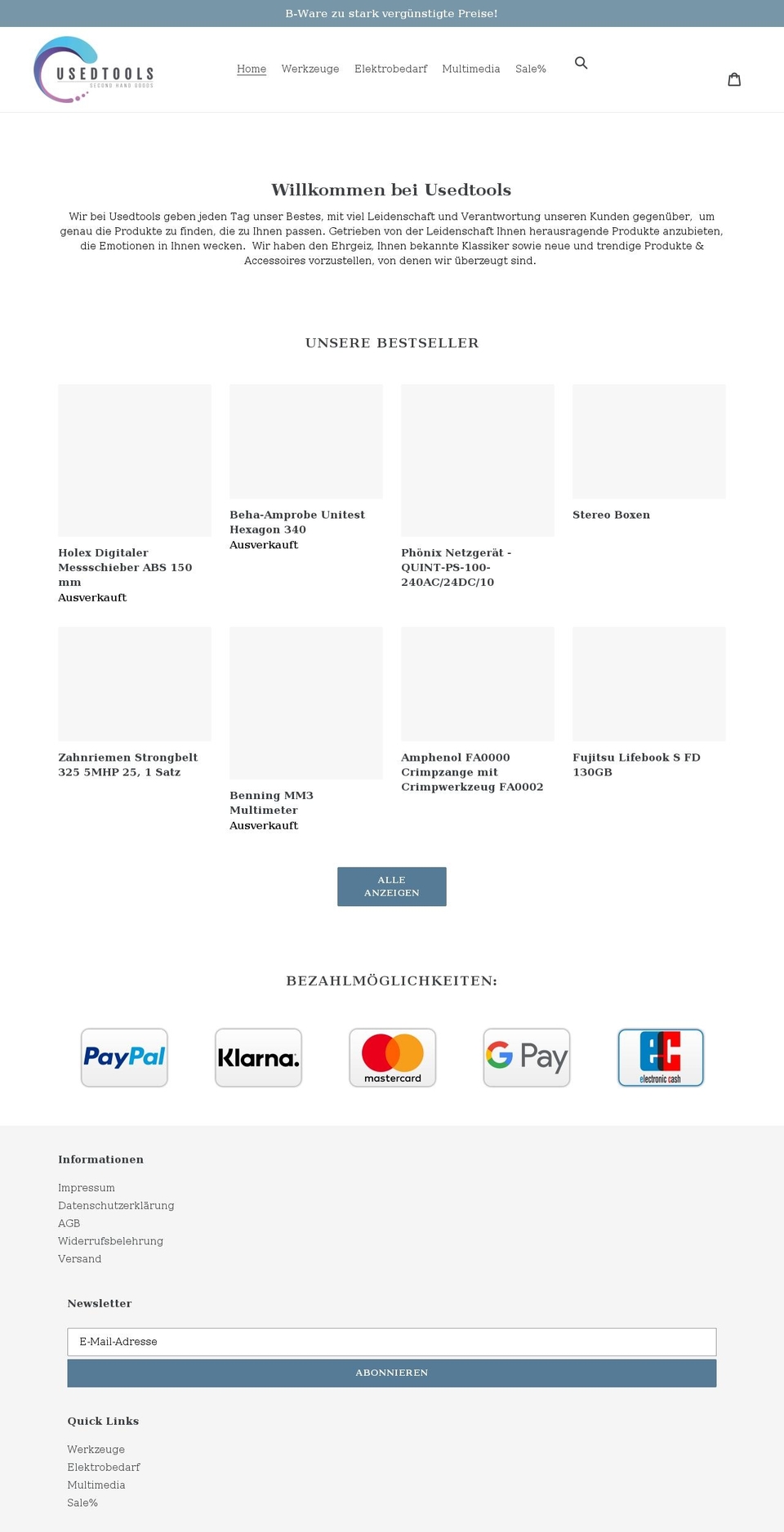 usedtools.de shopify website screenshot