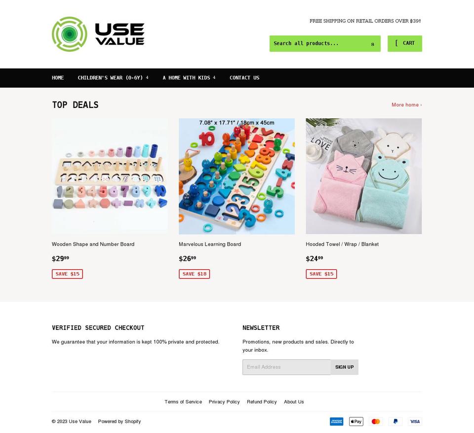 usevalue.net shopify website screenshot