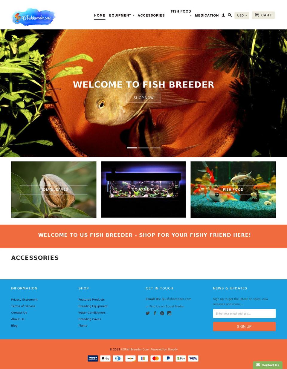 usfishbreeder.com — Shopify storefront screenshot