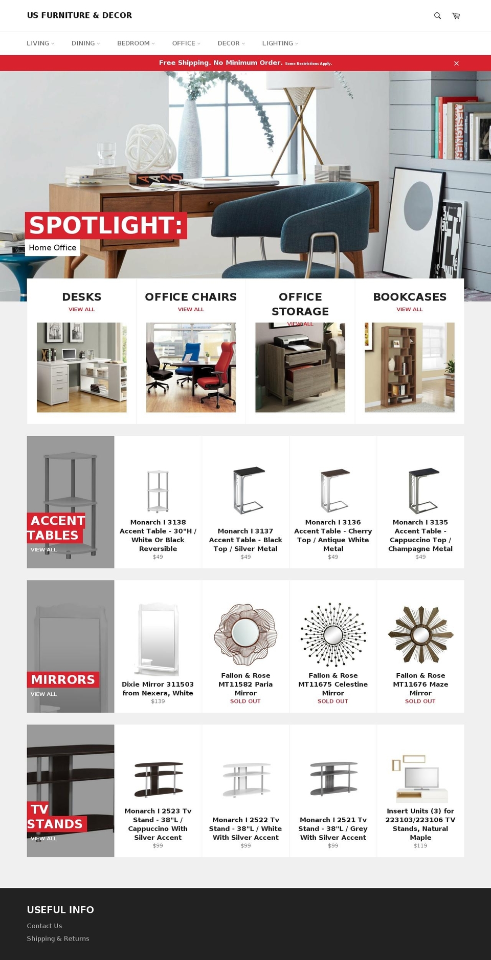 usfurnituredecor.com shopify website screenshot