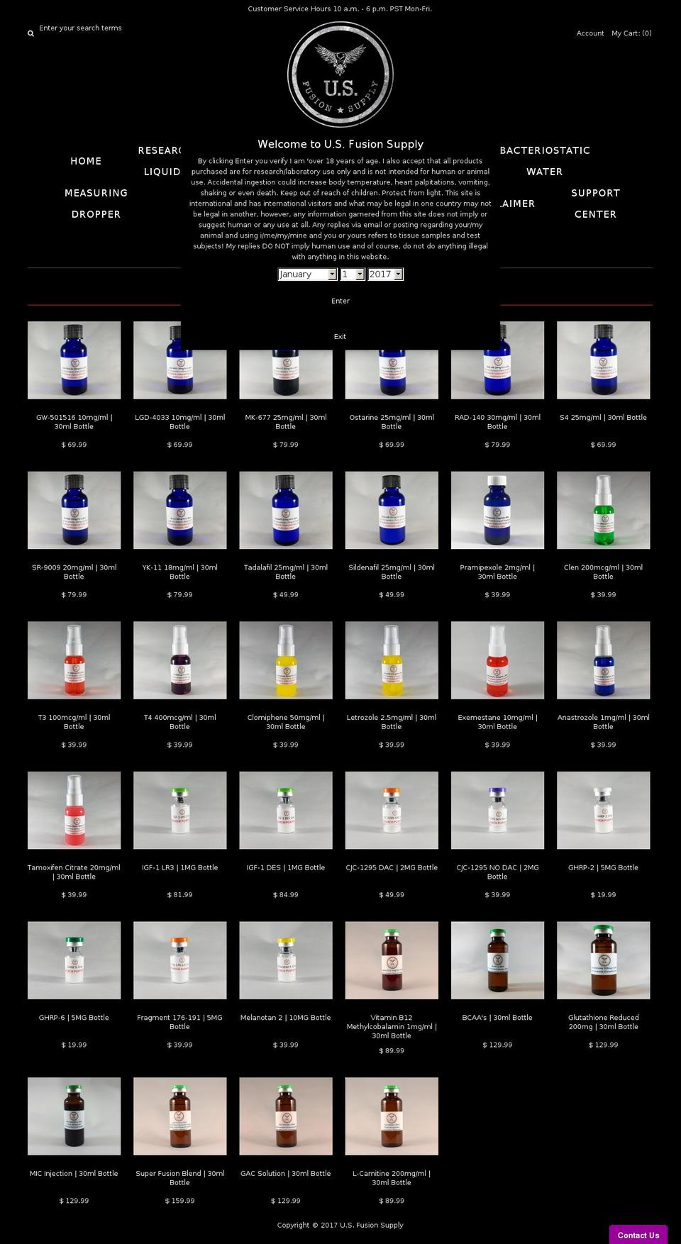 usfusionsupplies.com shopify website screenshot