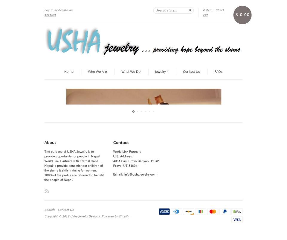 ushajewelry.com — Shopify storefront screenshot