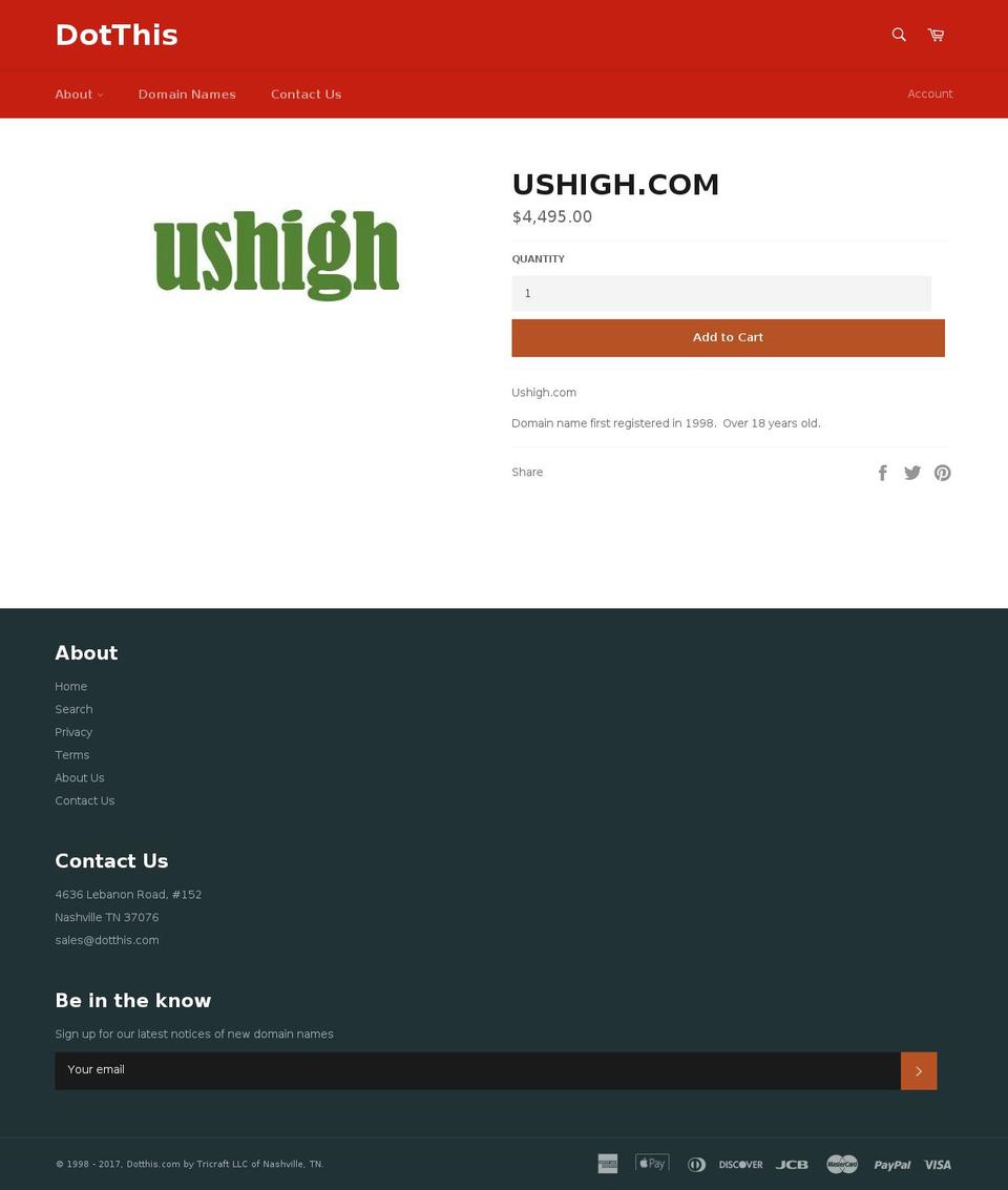ushigh.com shopify website screenshot