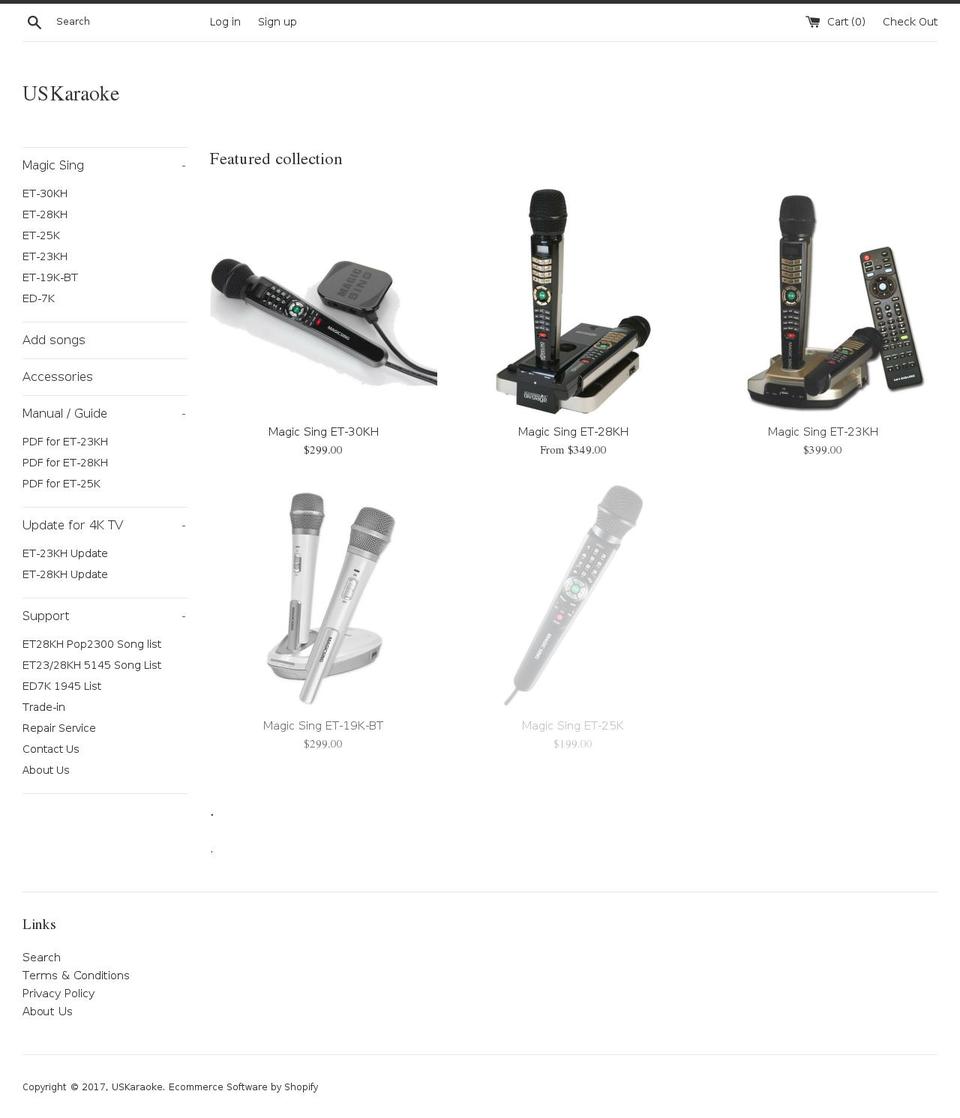 uskaraoke.com shopify website screenshot