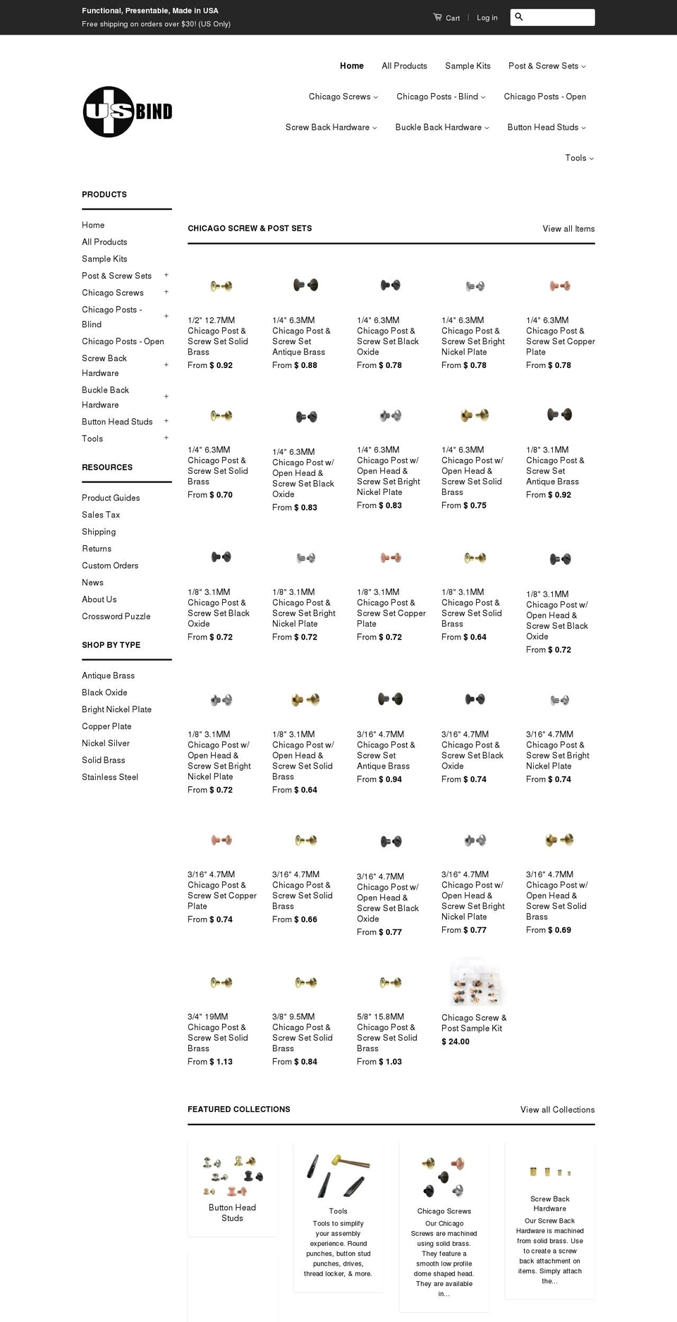 usmadefasteners.com shopify website screenshot