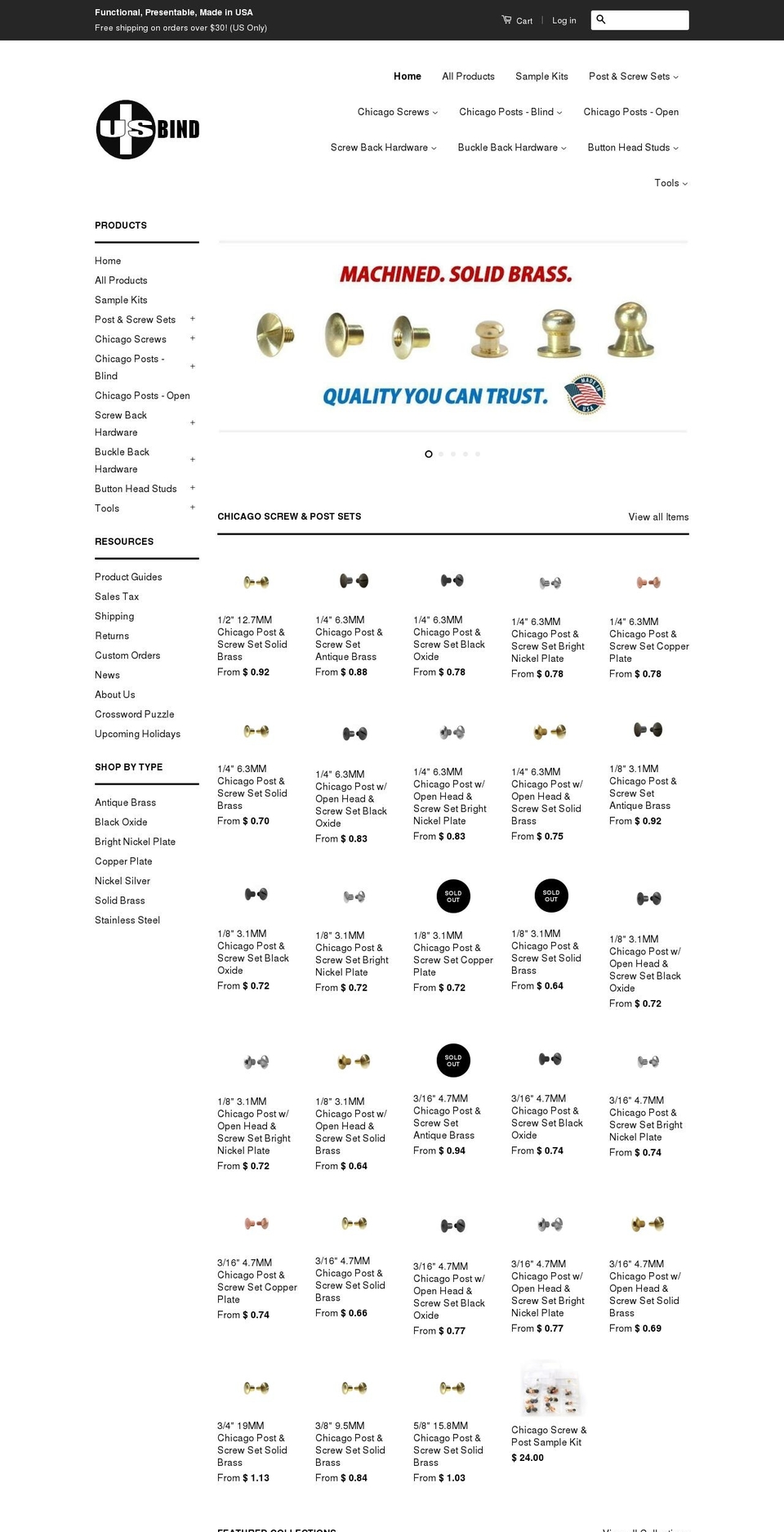 usmadescrews.com shopify website screenshot