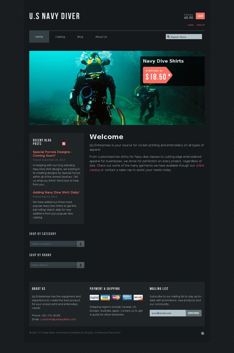 Jitensha Shopify theme site example usnavydiver.com