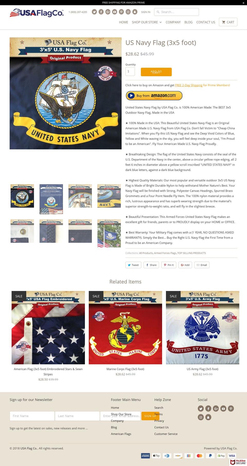usnavyflag.com — Shopify storefront screenshot