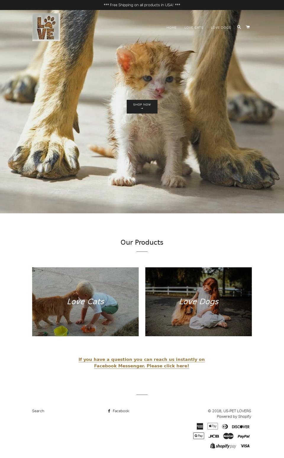 uspetlovers.com — Shopify storefront screenshot