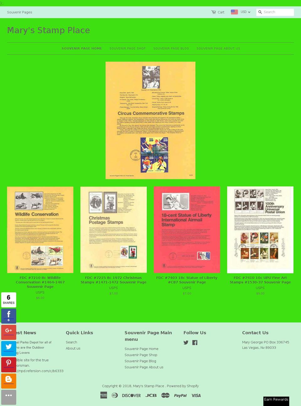 uspssouvenirpages.com shopify website screenshot