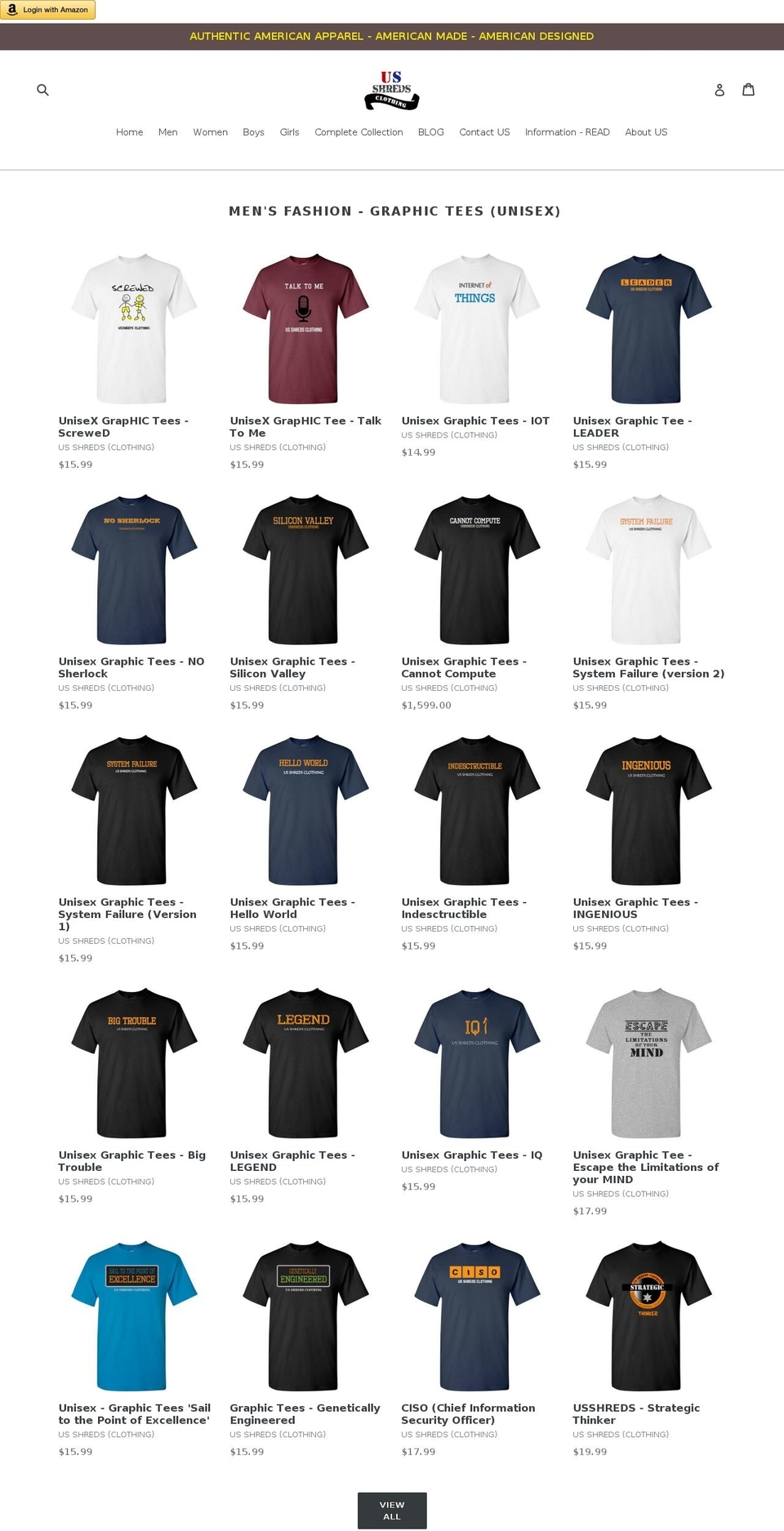 usshredsclothing.com — Shopify storefront screenshot