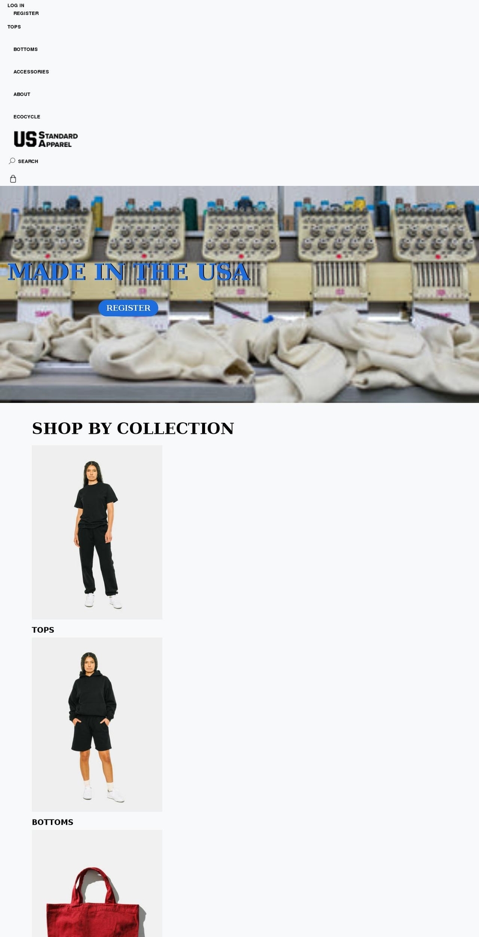 usstandardapparel.com shopify website screenshot