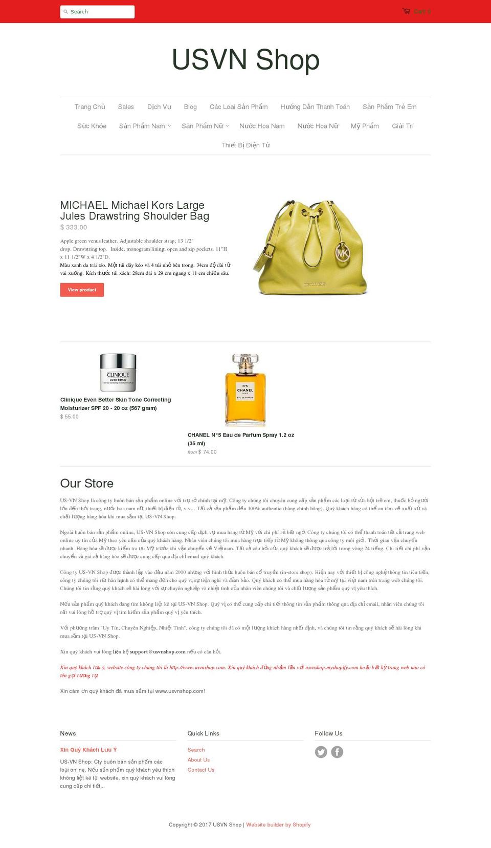 usvnshop.com shopify website screenshot
