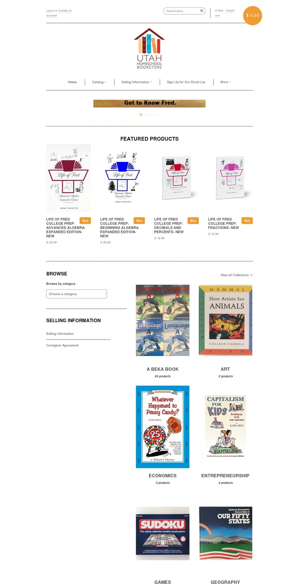 utahhomeschoolbookstore.com shopify website screenshot