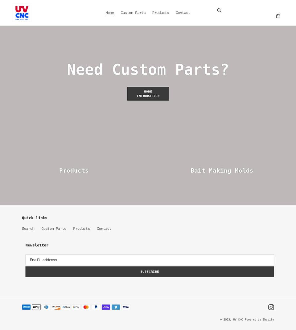 utahvalleycnc.com shopify website screenshot