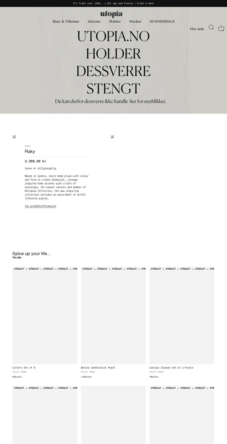 utopia.no shopify website screenshot