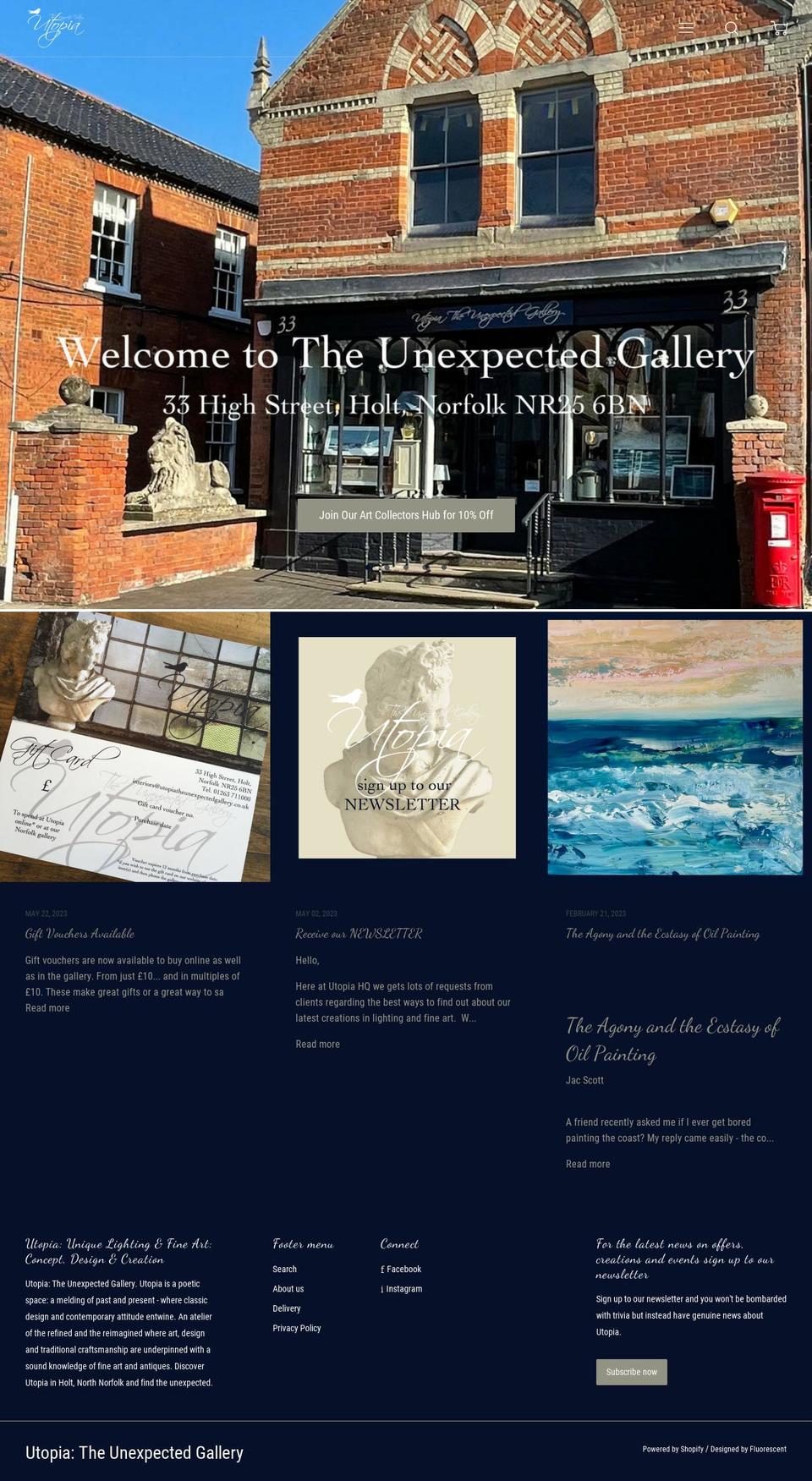 utopiatheunexpectedgallery.co.uk shopify website screenshot