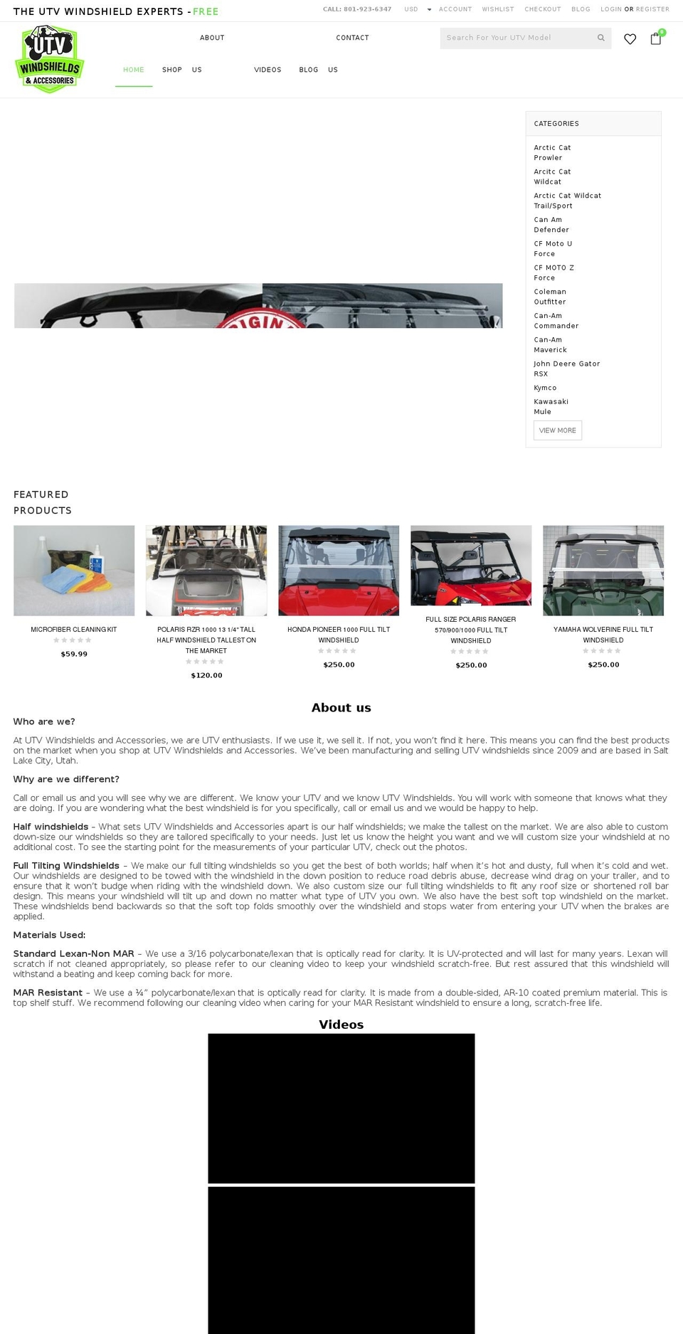 UTV THEME Shopify theme site example utvwindshieldsandaccessories.com