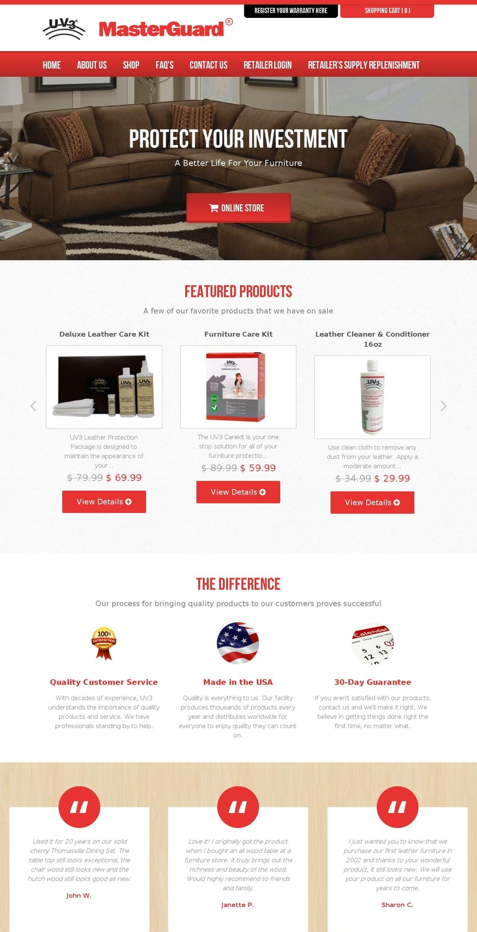 uv3masterguard.com shopify website screenshot