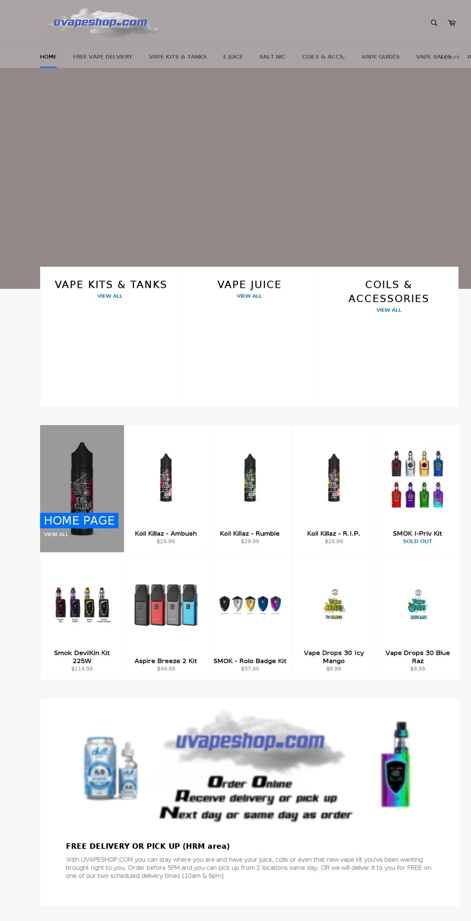 uvapeshop.com shopify website screenshot