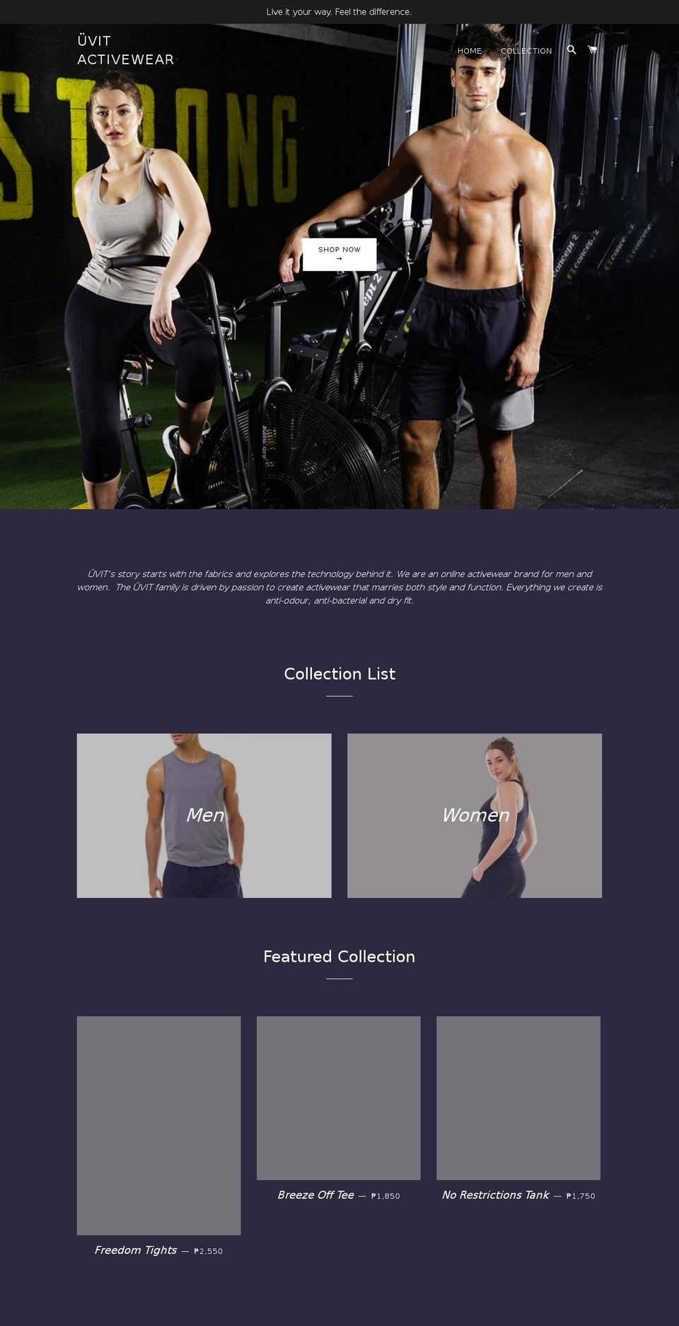 uvitactivewear.com — Shopify storefront screenshot