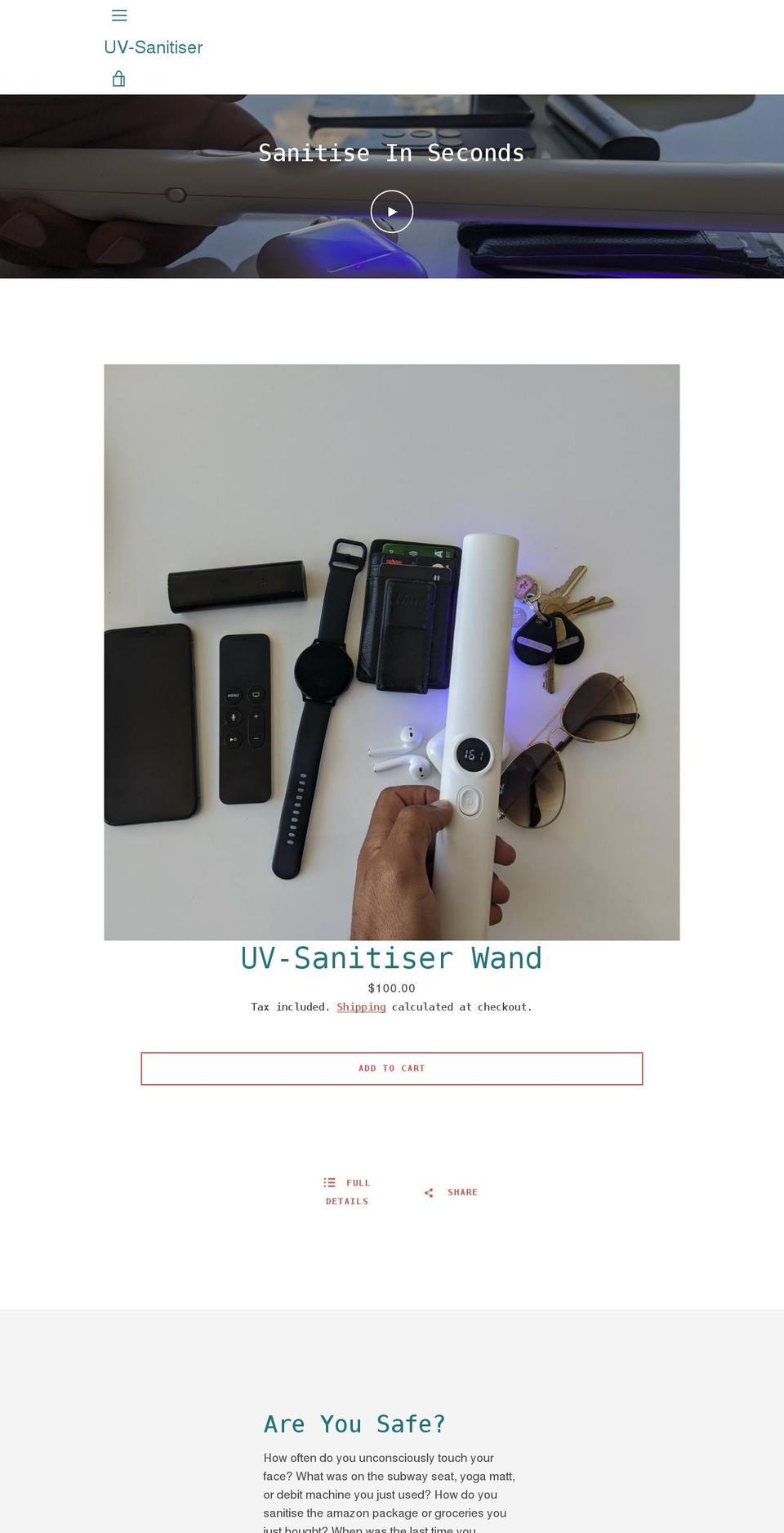 uvsanitiser.ca shopify website screenshot