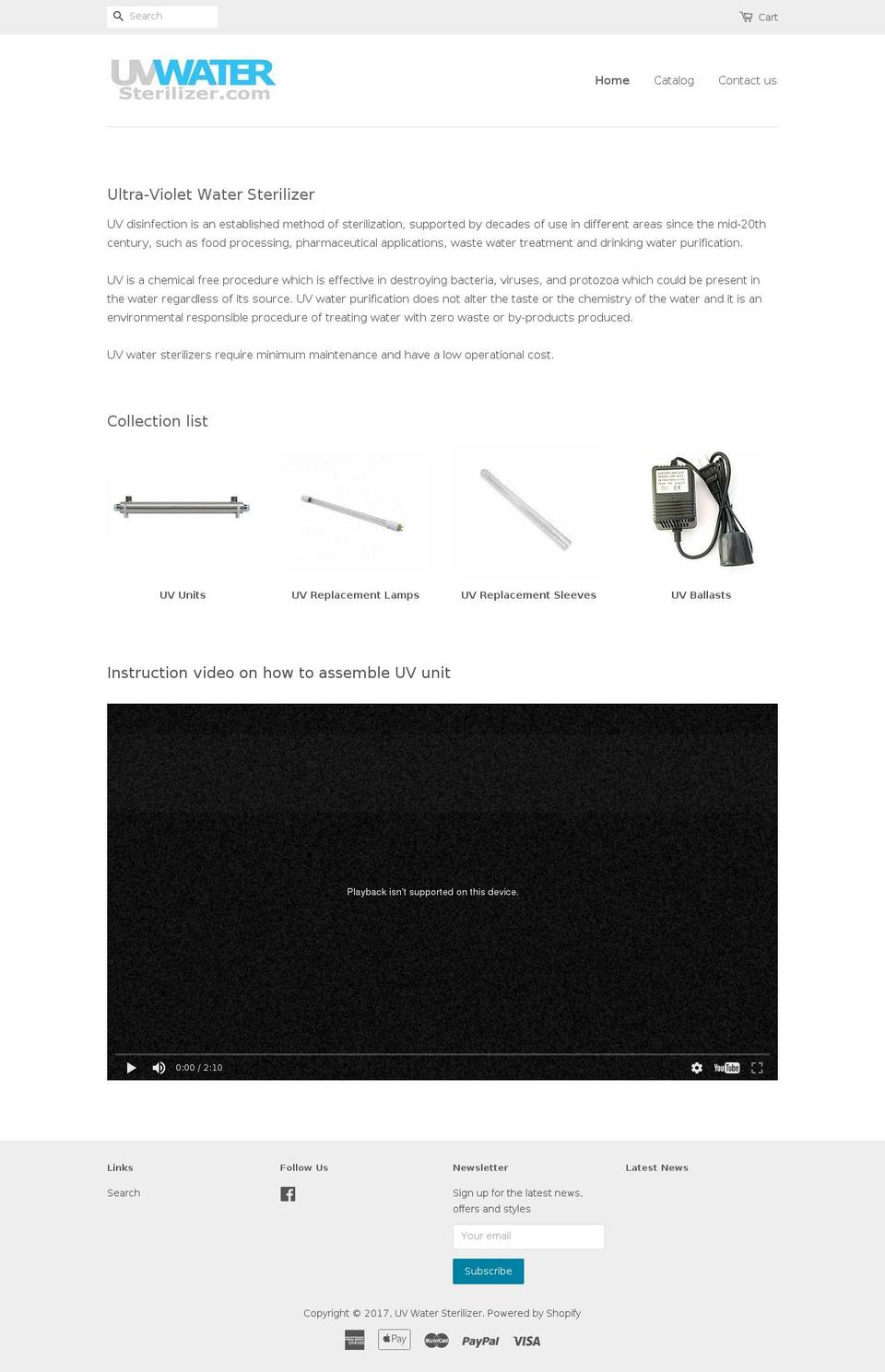 uvwatersterilizer.com shopify website screenshot